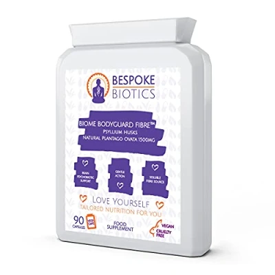 Image of Psyllium Husks Supplement 1500 mg Serving 90 Cap Vegans Contains No Common Allergens UK BIOME Bodyguard Fibre Mental Health Thyroid Gut Microbiome Support