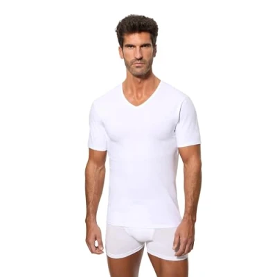 Image of Abanderado Mens Short sleeved V neck t shirt for men A0DGO. Comfort and casual style. White Size 2XL