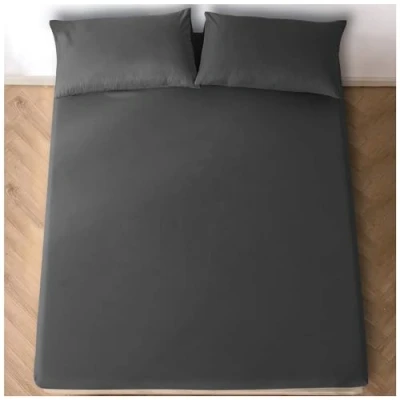 Image of Polycotton Super King Fitted Sheet (180 X 200 Cm) Soft Elasticated Corners Bed Sheets 25cm Deep Charcoal