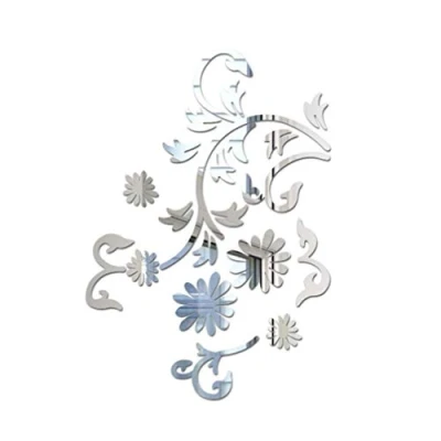 Image of BESPORTBLE Acrylic Wall Stickers Flower Vine Mirror Decal Self Adhesive Art for Living Room Bedroom Decor (Silver)