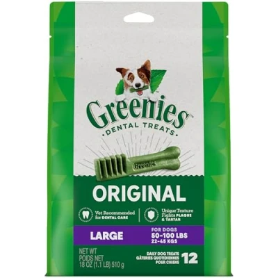 Image of Greenies Original Large Natural Dog Dental Care Chews Oral Health Treats, 18 oz. Pack (12 Treats)