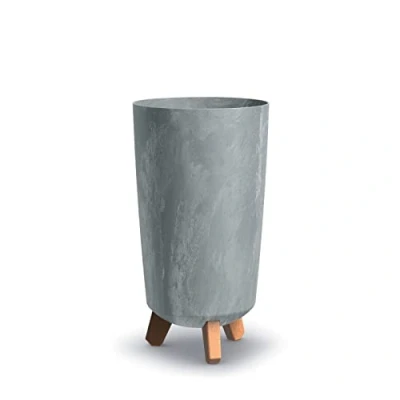 Image of URBN GARDEN Tall Slim Concrete Look Plastic Planter Flower Soil Pot Indoor Outdoor With Legs