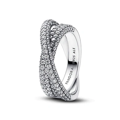 Image of Pandora Timeless Sterling silver cross over ring with clear cubic zirconia, 56