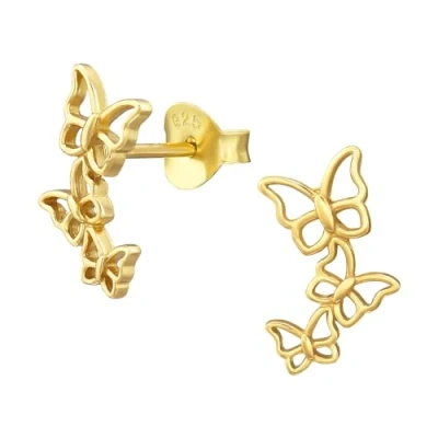 Image of The Rose &amp; Silver Company Women Girls 925 Sterling Gold Plated Butterflies Climber Stud Earrings