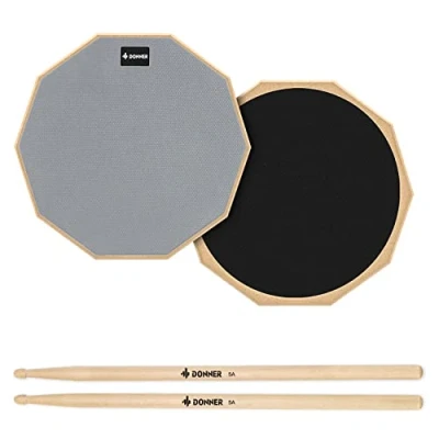 Image of Donner Drum Practice Pad，12 Inches Silent Pad 2 Sided With Sticks Gray