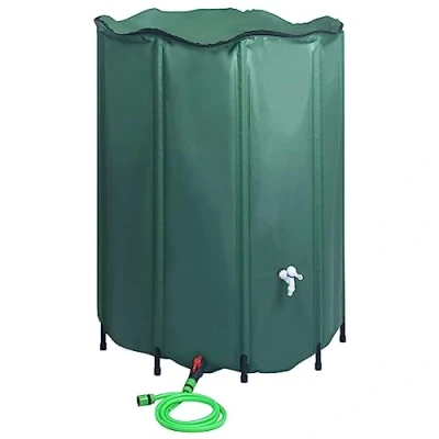 Image of vidaXL Collapsible Rain Water Tank with Spigot, 1250 L Capacity, Durable and Crack resistant PVC Material, Hose Compatible Dark Green