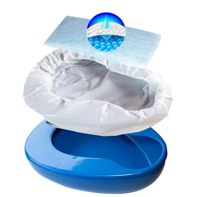 Image of Contoured Bedpan Set with 25 Super Absorbent Pads and Liners Heavy Duty Bed Pan For Females Men Hospital or Home Use of the Elderly Bedridden Patients Absorb up to 35 oz /1000ml