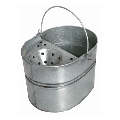 Image of Silver Galvanised Steel Mop Bucket with Wringer By Ashley
