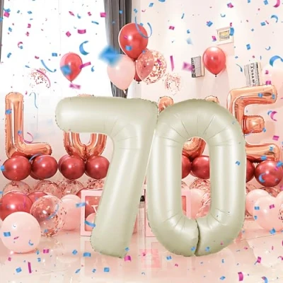 Image of Number Balloons 70,Beige 70 Balloon 40 Inch Giant Helium Foil for Boys Girls 70th Birthday Party Decor Anniversary Decorations Supplies