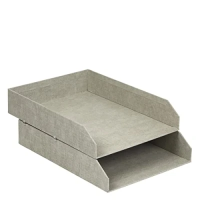 Image of Bigso Box of Sweden Set 2 Letter Tray Boxes for the Office Stackable Desk Storage Papers, Documents etc Two Tier Fibreboard Filing and System Beige