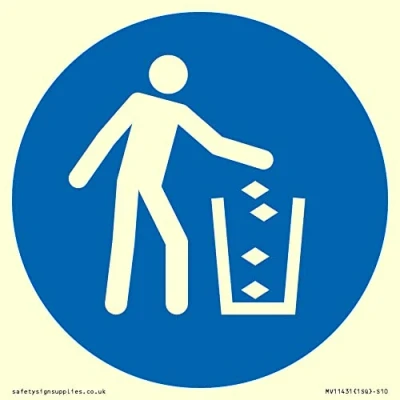Image of Viking Signs Mandatory: Use litter bin Sign 100x100mm S10,Blue/White
