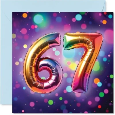 Image of 67th Birthday Cards for Women Men Rainbow Foil Balloon Happy Card 67 Year Old Woman Man Husband Auntie Neighbour Brother, 145mm Bday Greeting