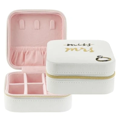 Image of kate spade new york Small Travel Jewelry Case, White Wedding Box to Organize Rings, Necklaces, Earrings, Miss Mrs
