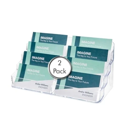 Image of Deflecto Pack of 2 4 Tier 8 Pocket Landscape Business Card Holders Crystal