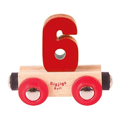 Image of Bigjigs Rail Wooden Name Number 6 (Dark Red) Personalised Wood Railway Carriage