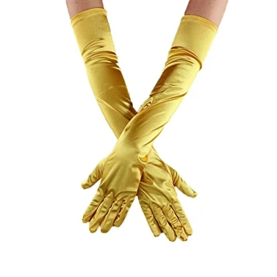 Image of Camelliass Women Long Evening Gloves Satin Elbow Fancy Dress Bridal Wedding Prom Opera 1920s Party Dance (Yellow), One Size