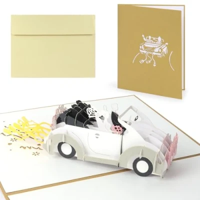 Image of 3D Wedding Car Pop Up Card,Wedding Cards for Bride and Groom, Congratulations Day Newlyweds with Envelopes, Gift Card