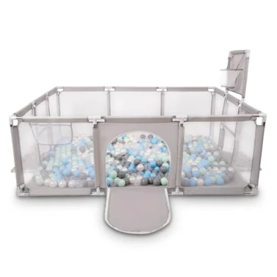 Image of Selonis Baby Playpen Big Size Playground with 400 Balls for Kids, Grey:Pearl/Grey/Transparent/Mint