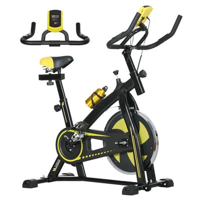 Image of SPORTNOW Indoor Exercise Bike, Stationary Cycling Machine with Adjustable Seat and Resistance, Heart Rate Sensor, for Home Gym Workout, 8kg Flywheel, Yellow