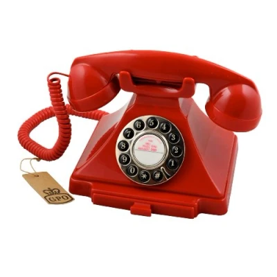 Image of GPO Carrington Classic Retro Push Button Phone with Pull Out Tray, Traditional Bell RingTone, Ringer On/Off for Home, Office, Hotels Red