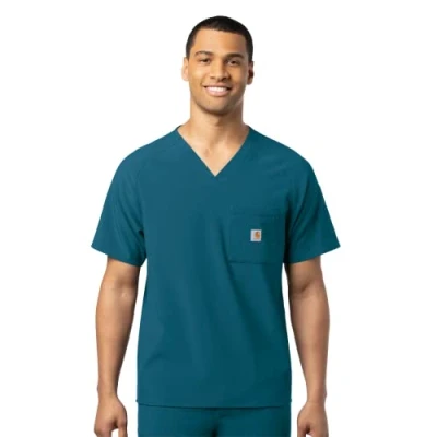 Image of Carhartt Men&#039;s Micro Ripstop Chest Pocket Scrub Top Medical, Caribbean, Large