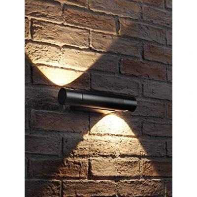 Image of Auraglow Black Integrated LED Indoor Outdoor Rotatable Swivel Up &amp; Down Wall Light, IP54, Warm White for Home Porch, Garage or Garden