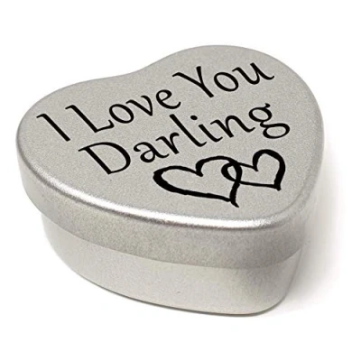 Image of Perfect Way to say I Love You. Beautiful Mini Silver Heart Tin with Sweets, Present Size 45mm x x20mm. (I You Darling)