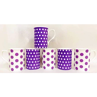 Image of fromeuropewithlove Purple Lavender Dots &amp; Spots Mugs Set of 6 Fine Bone China Hand Decorated in the UK Free Delivery