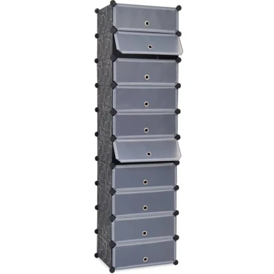 Image of vidaXL Interlocking Shoe Organiser with 10 Compartments Black