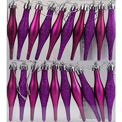 Image of Set Of 20 Christmas Tree Tear Drop Droplet Baubles Decorations Purple