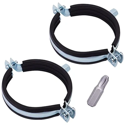 Image of SKIR&#039;CO (2 pcs) Pipe Brackets with Rubber Linings for 87 94 mm Pipes, Clamps, Supports Wall and Ceiling Mounting