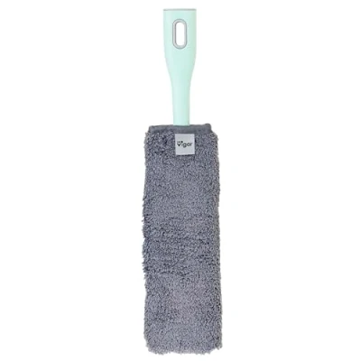 Image of Vigar Short Microfibre Duster with Flexible Head 9 x 3 40 cm Rengo Collection Removable Extra Flat Profile Grey and Turquoise