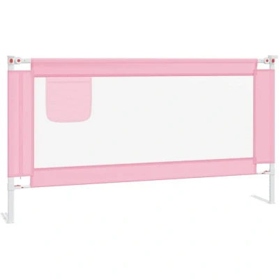 Image of vidaXL Toddler Safety Bed Rail Pink, 160x25 cm, Adjustable Height, Washable Fabric, Easy Installation, Suitable for 18 months to 5 years old