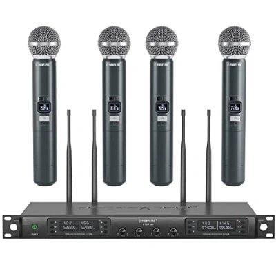 Image of Phenyx Pro Wireless Microphone System, Quad Channel Mic, w/ 4 Handheld Microphones, 4x40 Channels, Auto Scan, Long Distance 328ft, for Singing, Church, Karaoke (PTU 7000 4H)