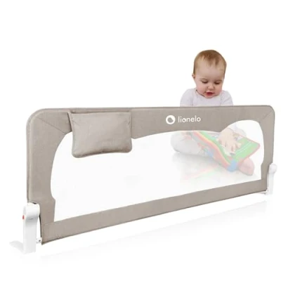 Image of lionelo HANNA Bed Rail Guard 150L x 66H cm Extra Tall Safety Barrier for Toddlers, Foldable 180 with tilt adjustment, Mesh Fabric, SecureBelt Straps, Safe Lock, Pocket, Durable, Easy to Install