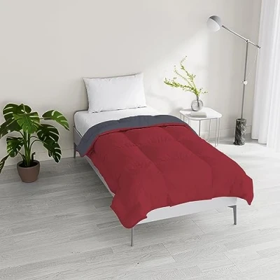 Image of Italian Bed Linen Two Tone Winter Duvet Dreams and Whims, Burgundy/Dark Grey, Double Half Size 200 x cm