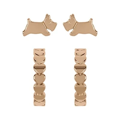 Image of RADLEY Ladies 18ct Rose Gold Plated Heart Huggie Leaping Dog Twin Pack Earrings RYJ1214S