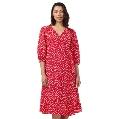 Image of ONLY Women&#039;s Onlolivia 3/4 Wrap Midi Dress WVN Noos, Mars Red/AOP:Fiona Ditsy, M
