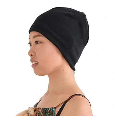 Image of CHARM Organic Cotton Beanie Chemo Hat Sensitive Skin Cap Snug Tight Black