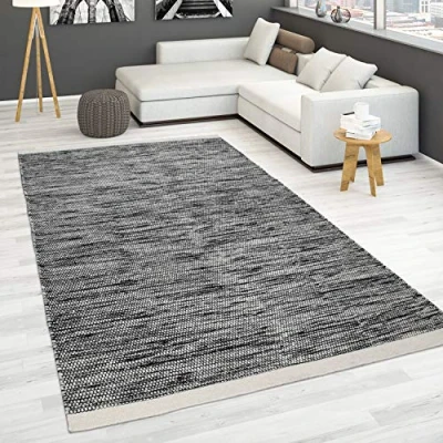 Image of Paco Home Large Rug, Living Room Rug Flat Weave 100% Wool Hand Made Scandi, Size:160x230 cm, Colour:Nature