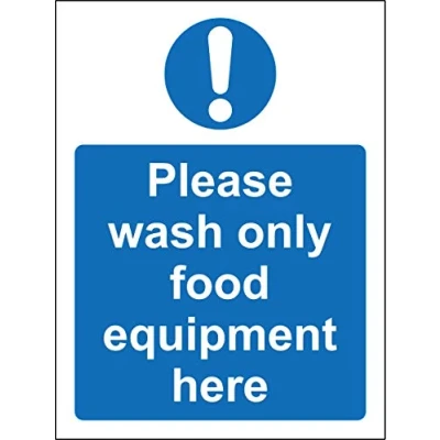 Image of Please wash only food equipment here kitchen Safety sign Self adhesive sticker 150mm x 100mm