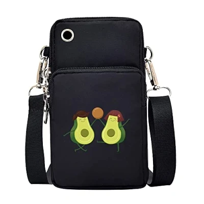 Image of FINDING CASE Avocado Printed Women Girls men Zipper Waterproof Nylon 3 Layers Crossbody Bags Wallet Cellphone Purse Shoulder Bag Wristlet Handbags Adjustable Strap (Avocado Dance)