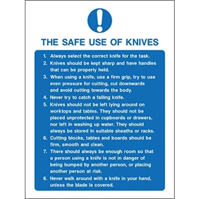 Image of The safe use of knives kitchen Safety sign 1.2mm Rigid plastic 300mm x 200mm