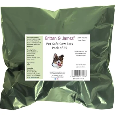 Image of 25 Pet Safe Cow Ears for Dogs Natural Air Dried by Britten and James
