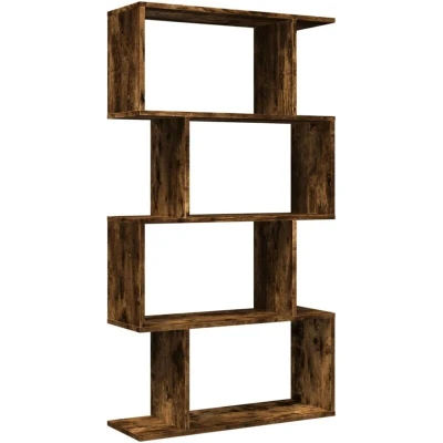 Image of vidaXL Room Divider Bookcase Smoked Oak Engineered Wood 4 Tier Shelf Bookshelf Versatile Display &amp; Storage Solution 70x24x129 cm