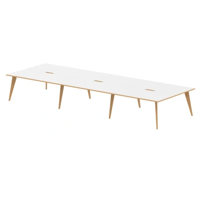 Image of Oslo 1600mm B2B 6 Person Desk White Top Natural Wood Edge Frame