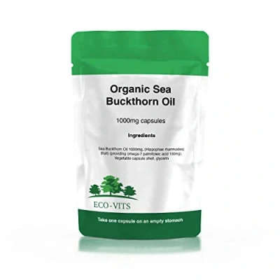 Image of ECO VITS Organic SEA Buckthorn Oil (1000mg) 240 CAPS Recyclable PACAKAGING. Sealed Pouch