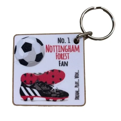 Image of WHITE COTTON CARDS Nottingham Notts Forest Reds FC Football Club Fan KEYRING (K FN51)