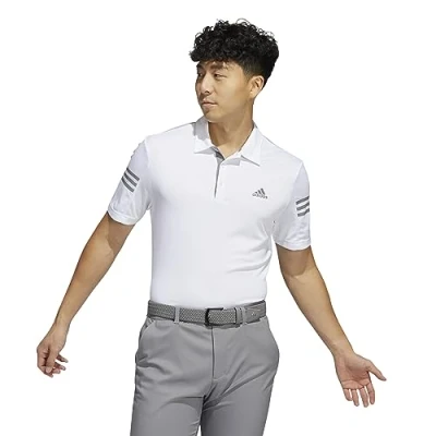 Image of adidas Mens 3 Stripe Polo Shirt Short Sleeve White S