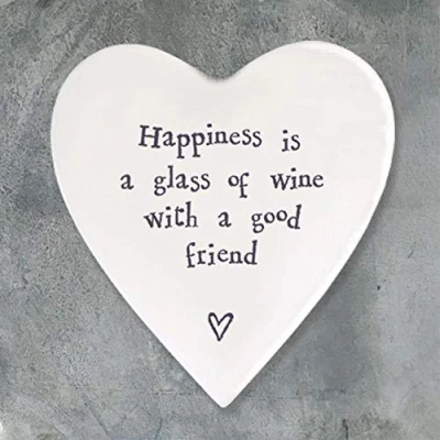 Image of East Of India Happiness Is A Glass Wine Porcelain Heart Coaster